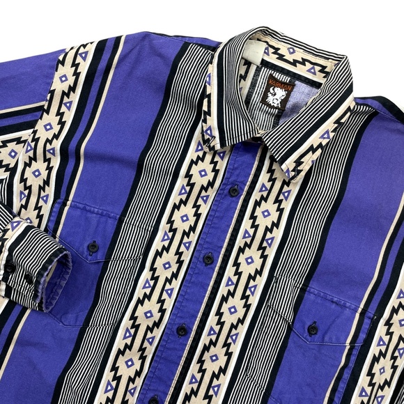 Karman Large Long Sleeve Aztec Purple Black Men's Button Up Button Pockets‎ - Picture 2 of 5